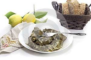 Dolmas in egg-lemon sauce Greek cuisine