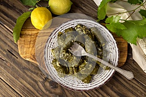 Dolmas in egg-lemon sauce Greek cuisine photo