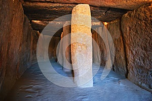Dolmen de Menga,Spain - interior of megalithic burial tumulus.One of the largest known ancient megalithic structures in Europe