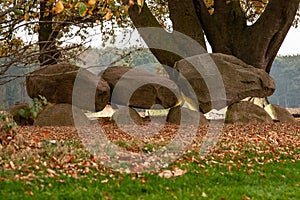 Ancient Dolmen or Hunebed Megalithic tomb from the ice age