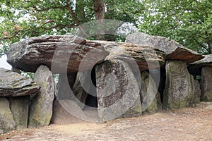 Dolmen La Roche-aux-Fees, the most famous and largest neolithic dolmens in Brittany