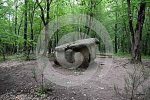 Dolmen in Shapsug. Forest in the city near the village of Shapsugskaya, sights are dolmens and ruins of ancient civilization