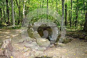 Dolmen in Shapsug. Forest in the city near the village of Shapsugskaya, sights are dolmens and ruins of ancient civilization