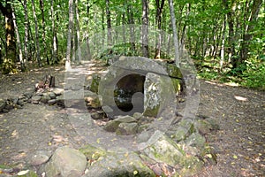 Dolmen in Shapsug. Forest in the city near the village of Shapsugskaya, sights are dolmens and ruins of ancient civilization