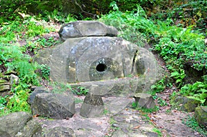 Dolmen in the valley trough Kuapse river. Sochi. Russia