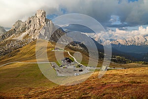 Dolomite Alps at sunset, Belluno, Italy. Nearby Cortina d`Ampezzo.