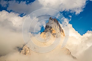 Dolomite mountain peak in Passo di Rolle, Italy