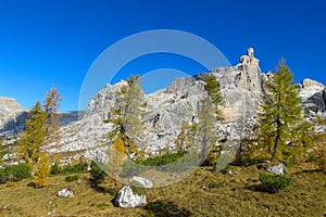 Dolomite mountains, Alpi Dolomiti in autumn yellow colors