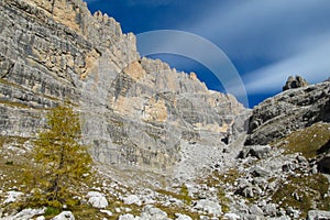 Dolomite mountains, Alpi Dolomiti in autumn yellow colors