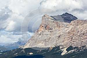 Dolomites cliff view with characteristic rock color and texture