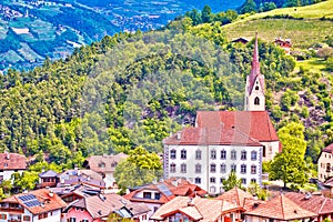 Dolomites. Idyllic alpine village of Gudon architecture and landscape view