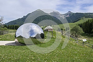 Dolomites, Italian Alps, hidden astronomical observatory Terrazza delle Stelle in ball near Cornetto mount photo