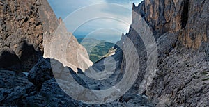 Dolomites, Italy - panorama of peaks of Sassolungo and Sasso-piatto group photo