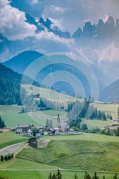 Dolomites Italy, Santa Magdalena Village in Dolomites area Italy Val di Funes