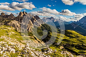 Dolomites mountain landscape view from Tre cime Lavaredo loop trail