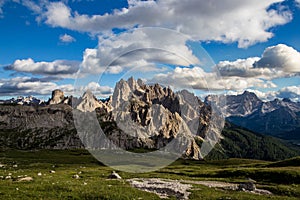 Dolomites mountain landscape view from Tre cimes Lavaredo loop trail