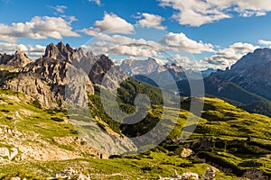 Dolomites mountain landscape view from Tre cimes Lavaredo loop trail