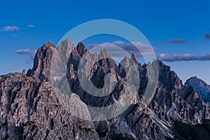 Dolomites mountain landscape view from Tre cimes Lavaredo loop trail at night