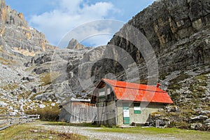 Dolomites mountain refugio hut photo