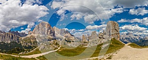 Dolomites mountains Cinque Torri panoramic landscape