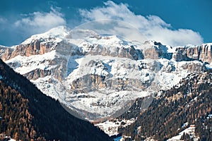 Dolomites mountains covered in snow in winter season