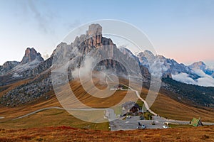 Dolomites mountains the Passo di Giau, Monte Gusela at behind N