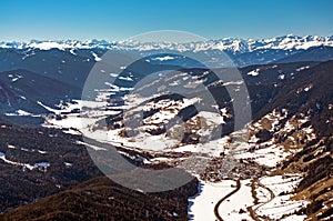 Dolomites mountains in winter Puster valley photo