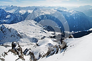 Dolomites mountains at winter, ski resort