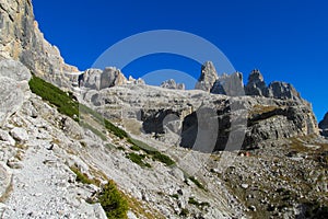 Dolomites rocky mountain wall