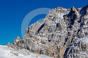Dolomites scenic landscape in winter