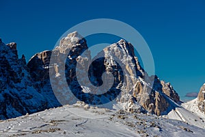 Dolomites scenic landscape in winter