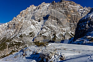 Dolomites scenic landscape in winter