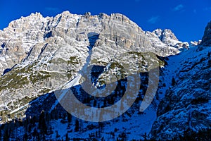 Dolomites scenic landscape in winter