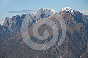 Dolomites seen from the Cansiglio area, Monte Serva in foreground