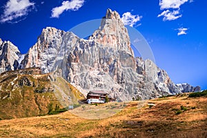 Dolomites, Sudtirol - Italy. Cimon della Pala mountain, Passo Rolle