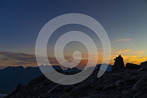 Dolomites sunset silhouettes