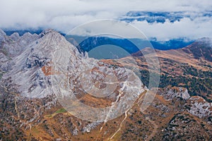 Dolomites to the Lagazuoi Mountains in the background of the beautiful Pelmo, Averau and Lastoi de Formin mountain peaks, near the