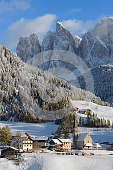 Dolomites village in winter photo