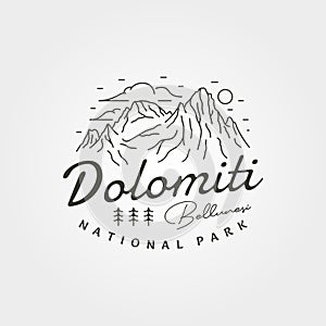 Dolomiti Bellunesi National Park line art vintage travel logo vector illustration, italian travel adventure logo design