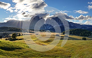 Dolomiti landscape with mountain and sun