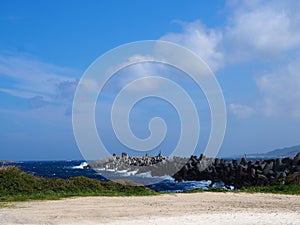 Dolos dock of the fishing port of Moras, Lugo, Galicia, Spain, Europe photo