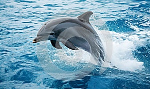 Dolphin Animal Jumping Out Of Sea Wildlife Concept