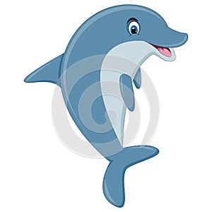 Dolphin blue and friendly smile cartoon vector illustration