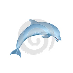 Dolphin 3d realistic illustration, blue animal on white isolated background