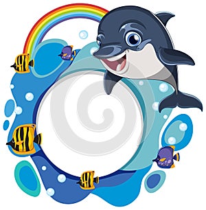 Dolphin and fish with rainbow and bubble