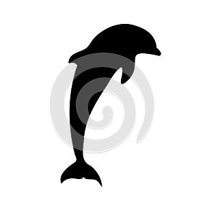 Dolphin isolated black silhouette. Side view. Marine animal. White background. Vector illustration clipart