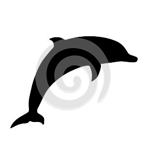 Dolphin isolated black silhouette. Side view. Marine animal. White background. Vector illustration clipart