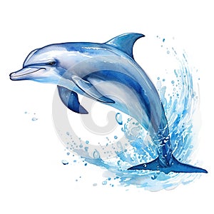 Dolphin isolated on white background. Hand drawn watercolor illustration. AI Generated Generative AI