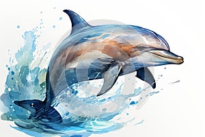 Dolphin jumping out of the water. Watercolor illustration for children. Generative AI Generative AI