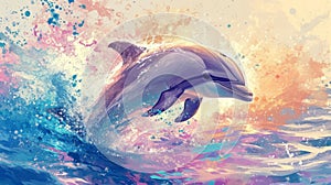 Dolphin jumping out of the water. Watercolor painting. illustration. Generative AI